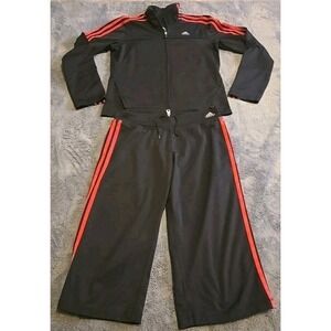 Adidas Women's Track Suit Black Pink 3-Stripes 2pc Set Medium M Jacket Pants